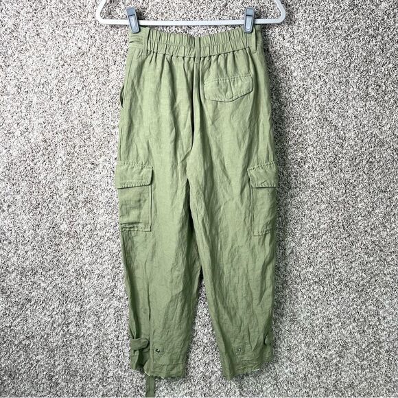 Wilfred Pants Women’s 4 Aritzia Green Linen Blend High Rise Ankle Cropped Cargo - Picture 4 of 8